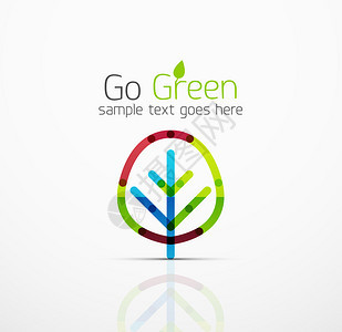 矢量抽象标志理念生态叶自然植物绿色概念商业图标由重叠的多色线段制成的创意背景图片