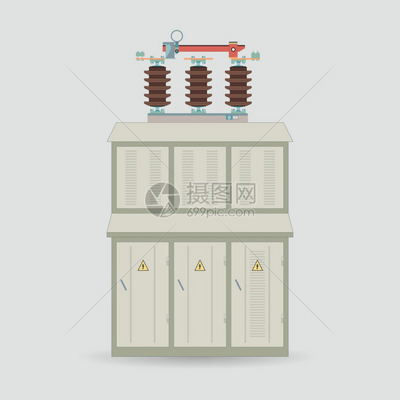 电力变压器和隔离器平面样式的变电站电图片