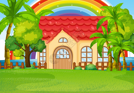 带绿色草坪插图的独栋房子背景图片