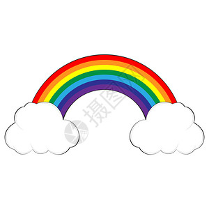 白色云彩中七彩虹的矢量图解图片