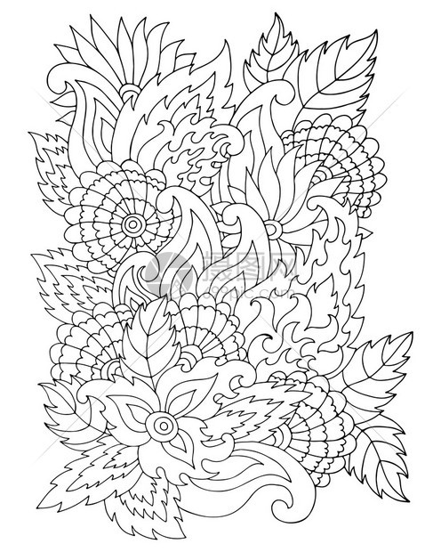 成人抗压力手绘zentangle花饰在白色背景上隔离的高细节着色页由草图的痕迹制成墨水笔用于放松和冥想的Zentan图片