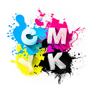 CMYK带有三维字母和飞溅的打印概念图片