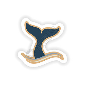 水 舟白色背景鲸鱼尾巴上的贴纸插画