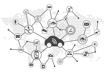 连接的汽车矢量图信息图表使用各种设备连接图片