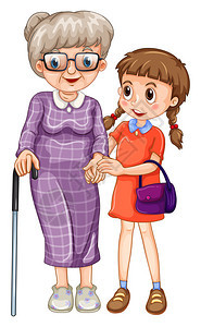 小女孩和祖母插画图片