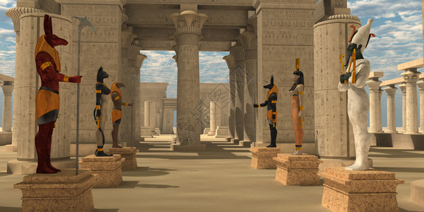 一个法老的寺庙敬拜埃及神塞斯拉阿努比斯哈托尔奥西图片