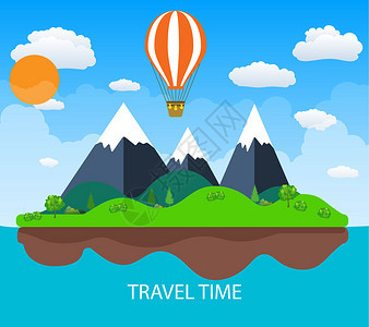 旅行与风景的例证旅行和旅游概念与热气球矢量图平面设计中的旅图片