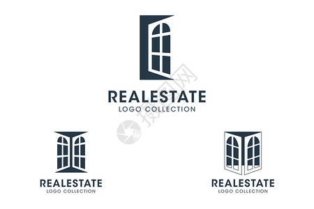 房地产窗户和法式门标志和的集合带有公司名称复制空间的业务矢量图标图片