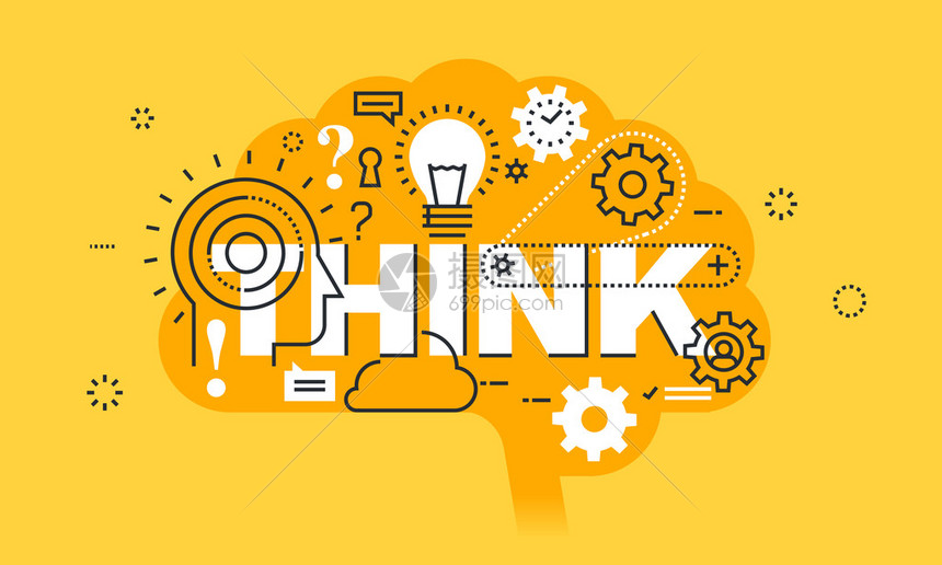 用于THINK网页知识创新创造力解决方案的细线平面设计横幅网站和移动网站横幅的现代插画图片下载-正版图片402295605-摄图网