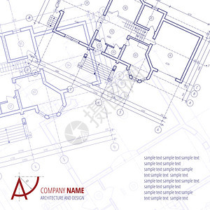 建筑矢量背景蓝色建筑计划剪影和A字母标志建图片