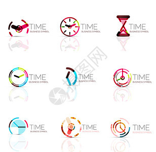 几何时钟和时间图标志集细线几何平面样式符号或标识业务时间管理运行时间理图片