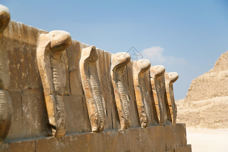 埃及墙壁上刻有Saqqara旁边的眼镜蛇雕塑图片