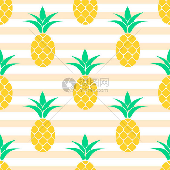 夏天的菠萝糊饼设计完美无缺床单和服装模式阿纳斯黄色和奶油图片