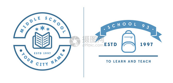 一套矢量学校或学院教育的识别要素可用作保费质量的Lo图片