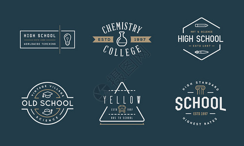 一套矢量学校或学院教育的识别要素可用作保费质量的Lo图片