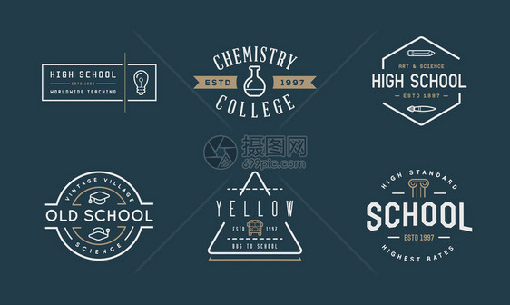 一套矢量学校或学院教育的识别要素可用作保费质量的Lo图片