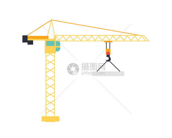 高架起重举吊机塔台和港口升降机平板式向量图标白色图片