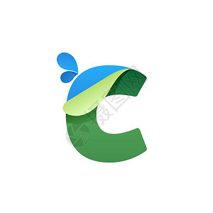 矢量纸风格字体卡片应用程序图标企业标识标签或海报的生态信函带有蓝色水滴和折叠玉米的背景图片