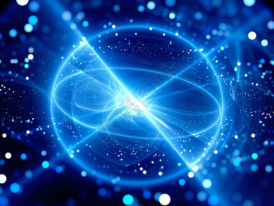 蓝色发光球形成空间聚变或与微粒裂分的动力源田间深度计算机背景图片