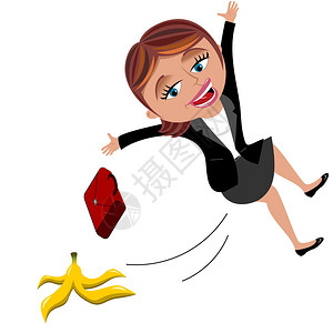 商业女商人在香蕉皮上滑图片