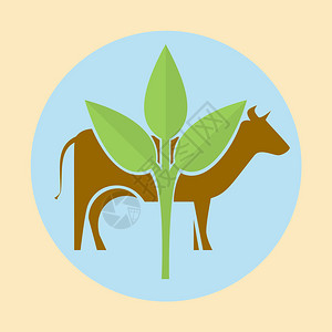 牛和绿叶的图标轮廓图片