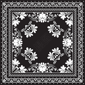 带有时装纺织边界的黑白班达纳印刷品设图片