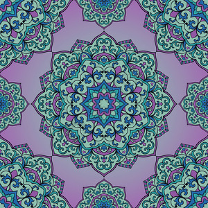 曼荼罗的东方无缝图案矢量紫罗兰色装饰品披肩围巾毯子纺织品图片