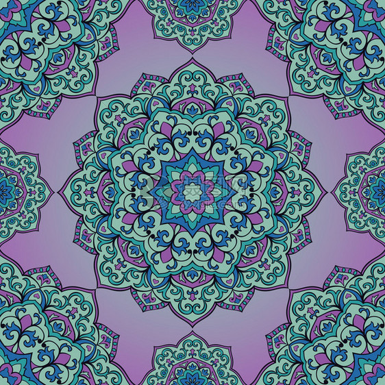 曼荼罗的东方无缝图案矢量紫罗兰色装饰品披肩围巾毯子纺织品图片