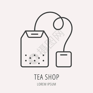 标志或茶店带茶包的线条样式标识模板易于使用的业务模板矢量抽图片