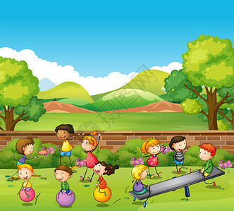 孩子们在公园里玩游戏插画图片