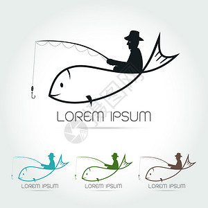 钓鱼矢量logo设计模板渔夫渔夫鱼或钓鱼白色背景上的运动图片