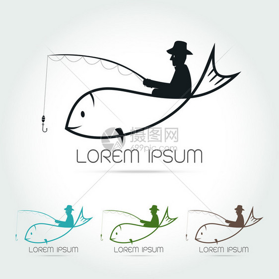 钓鱼矢量logo设计模板渔夫渔夫鱼或钓鱼白色背景上的运动图片