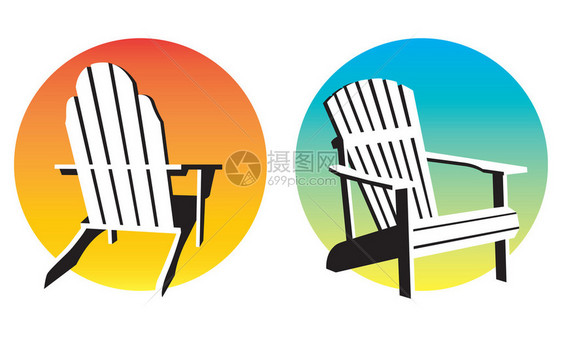 两种不同的亚隆达克木须卡海滩椅和落图片