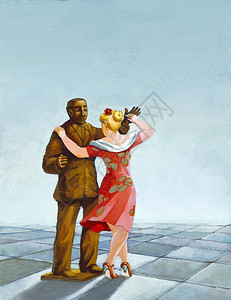 一个女人与铜像跳舞背景图片
