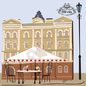 矢量图的街景与咖啡馆插图图片