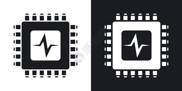 矢量CPU或处理器测试图标或处理器的双音版本在黑白背景上图片