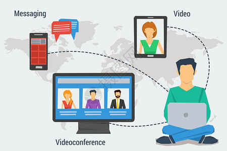 矢量概念互联网通信在线网络研讨会或平面式培训教育图片