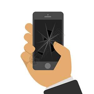 矢量图在平面样式的人手中的坏手机屏幕坏了的智能手机手中有故障的电话手机维图片