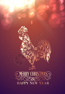 农历的火鸡象征圣诞贺卡鸟在颜色散景背上的图片