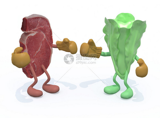 肉类与生菜食肉与素食概图片