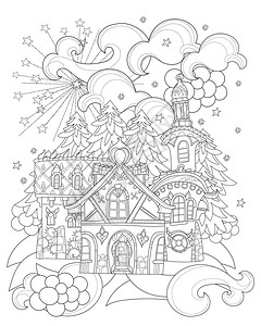 矢量可爱的圣诞节童话故事镇doodle画线插图明信片印刷或彩色反压力成人书籍Bohoz图片