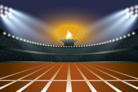 直角前夜视带赛道的运动员体育场火炬背景上的比赛仪式Vecto背景图片