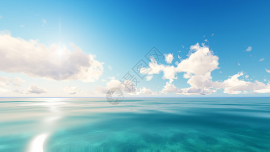 热带海洋天空云蓝色闪耀3D渲染图片