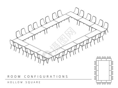 会议室设置布局配置空心方形等距样式背景图片