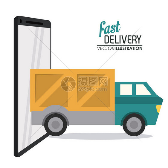 智能手机和卡车图标代表快速交付和航运概念图片