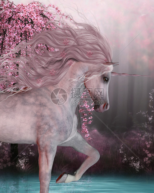 独角兽的马是一个神话生物额头上有角蹄子和木头塞图片