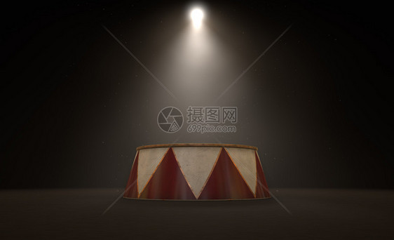 3D变换一个空的环大师讲台在黑暗经典马戏场背景上用戏图片