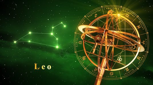 绿色背景上的圆形球和星座Leo图片