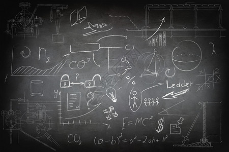 学校黑板上的数学和商业图标图片