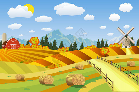 与干草堆的农村风景在领域农村景观干草农场平坦的景观任何设计的图片